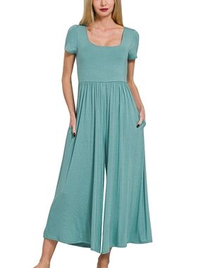Scoop Neck Wide-Leg Jumpsuit in Aqua